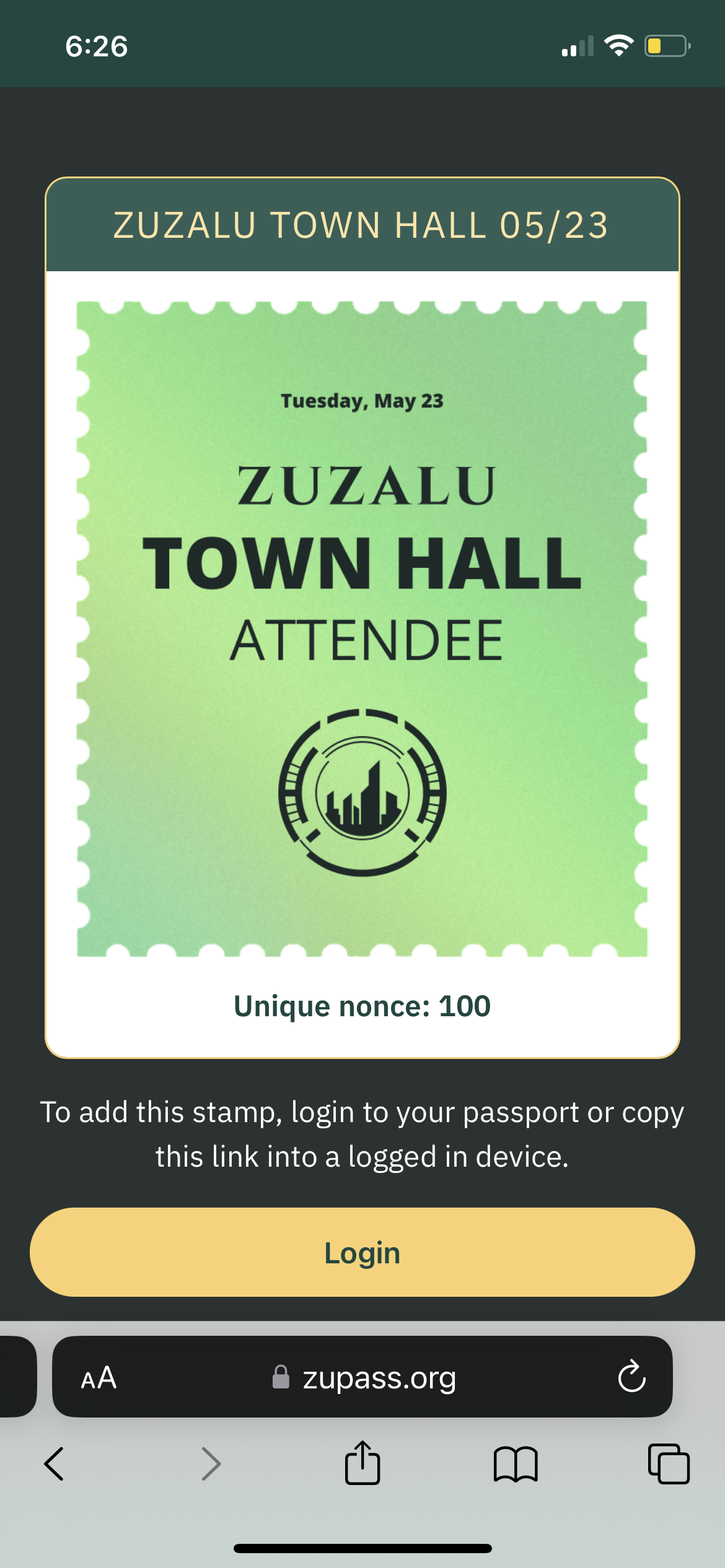 The incrementing nonce is displayed as part of the stamp a user receives.